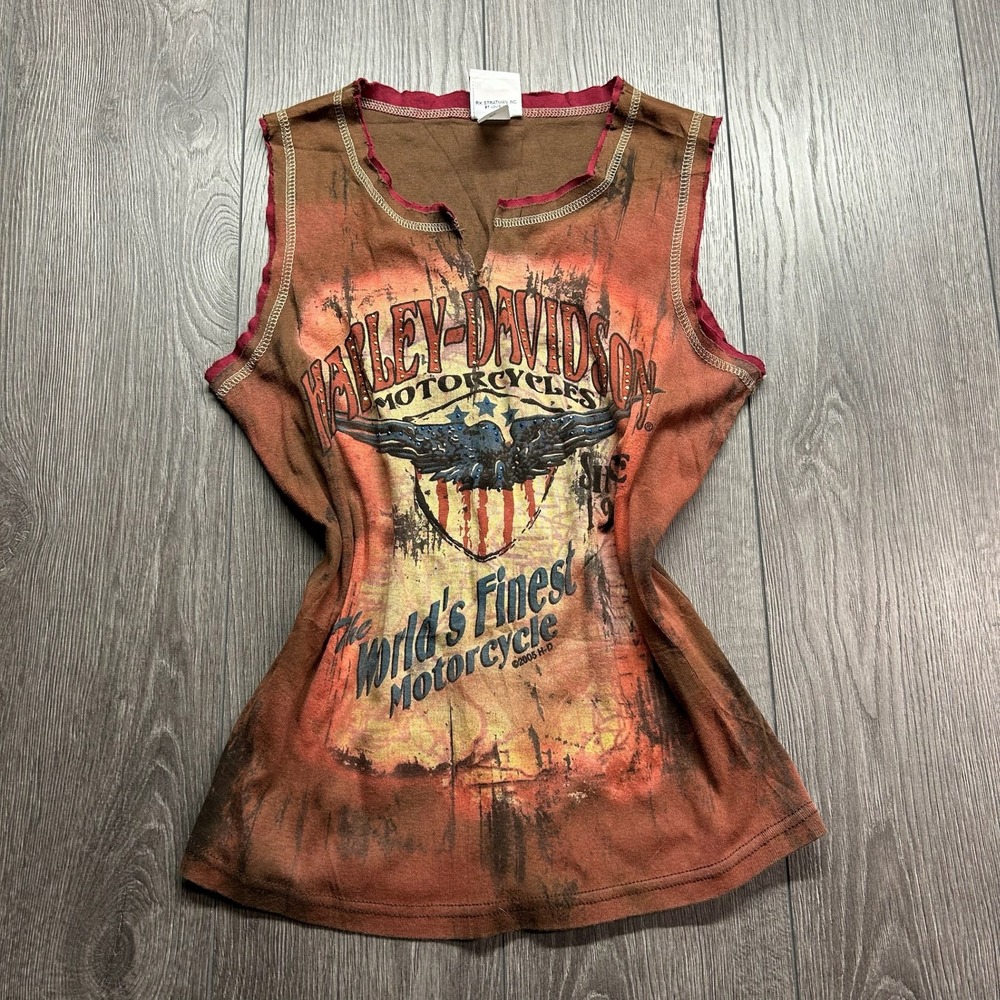 Harley-Davidson Womens XL Brown Y2K Rhinestone Graphic Tank Top Vancouver WA